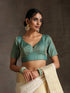 Blouse - Green Jacquard V neck